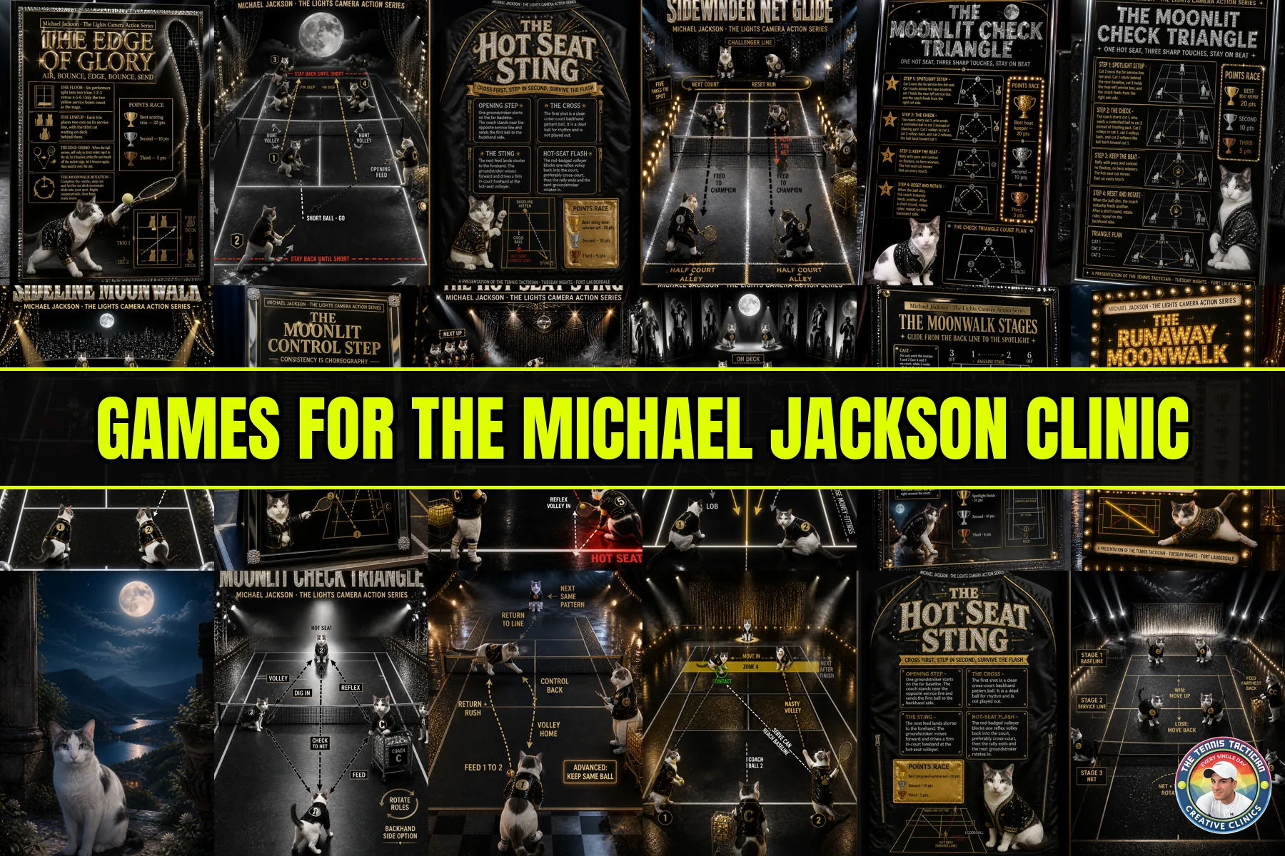 Six original game cards invented for the Michael Jackson themed cardio tennis clinic in Fort Lauderdale