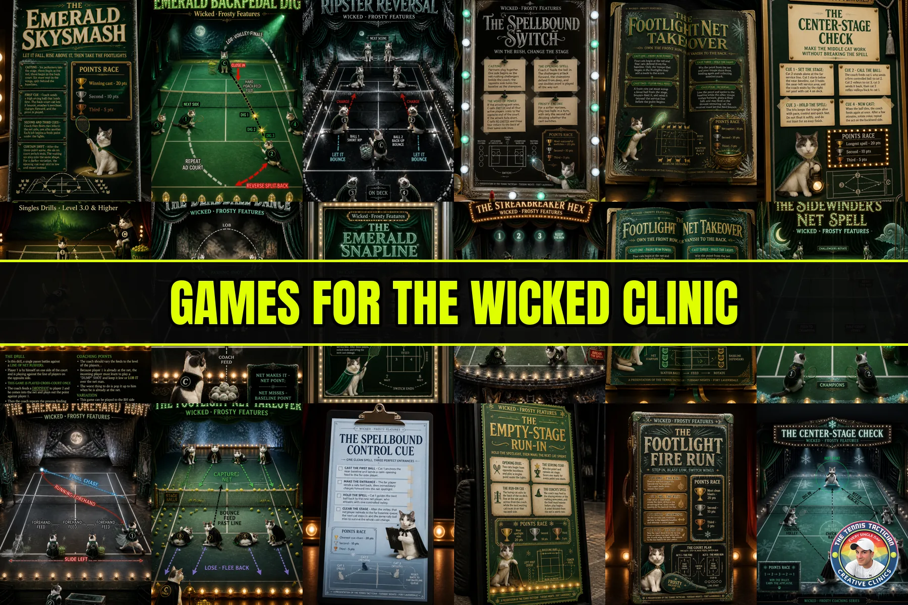 Six original game cards invented for the Wicked themed cardio tennis clinic in Fort Lauderdale