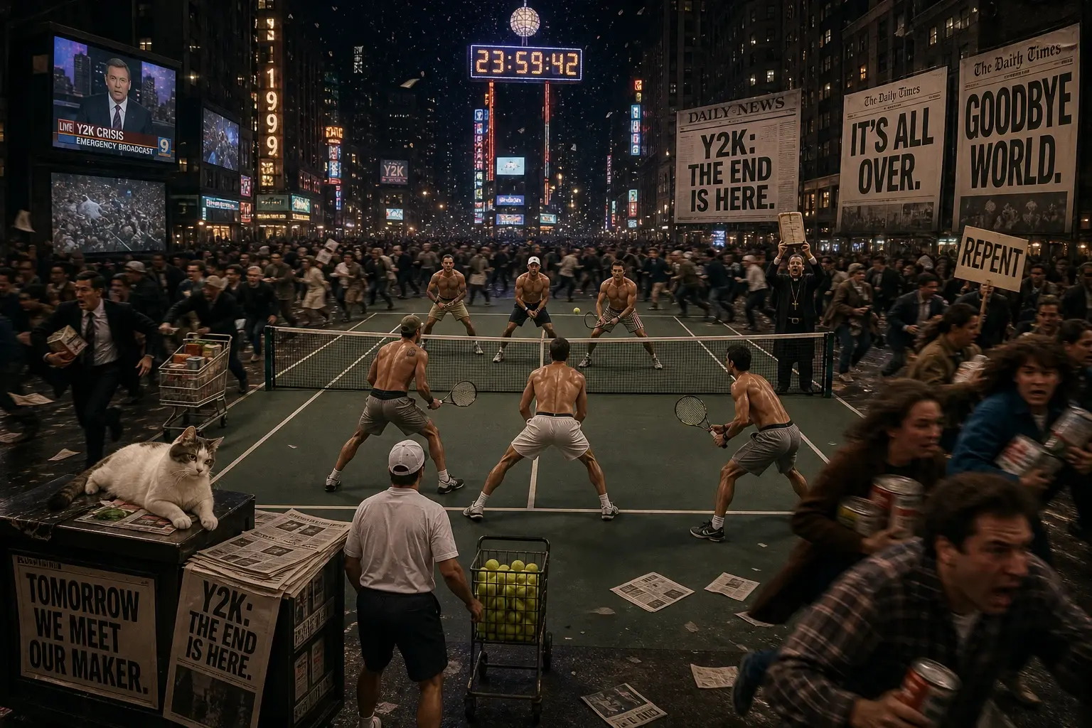 Y2K New Year's Eve apocalypse doubles match in Times Square at 23:59:42